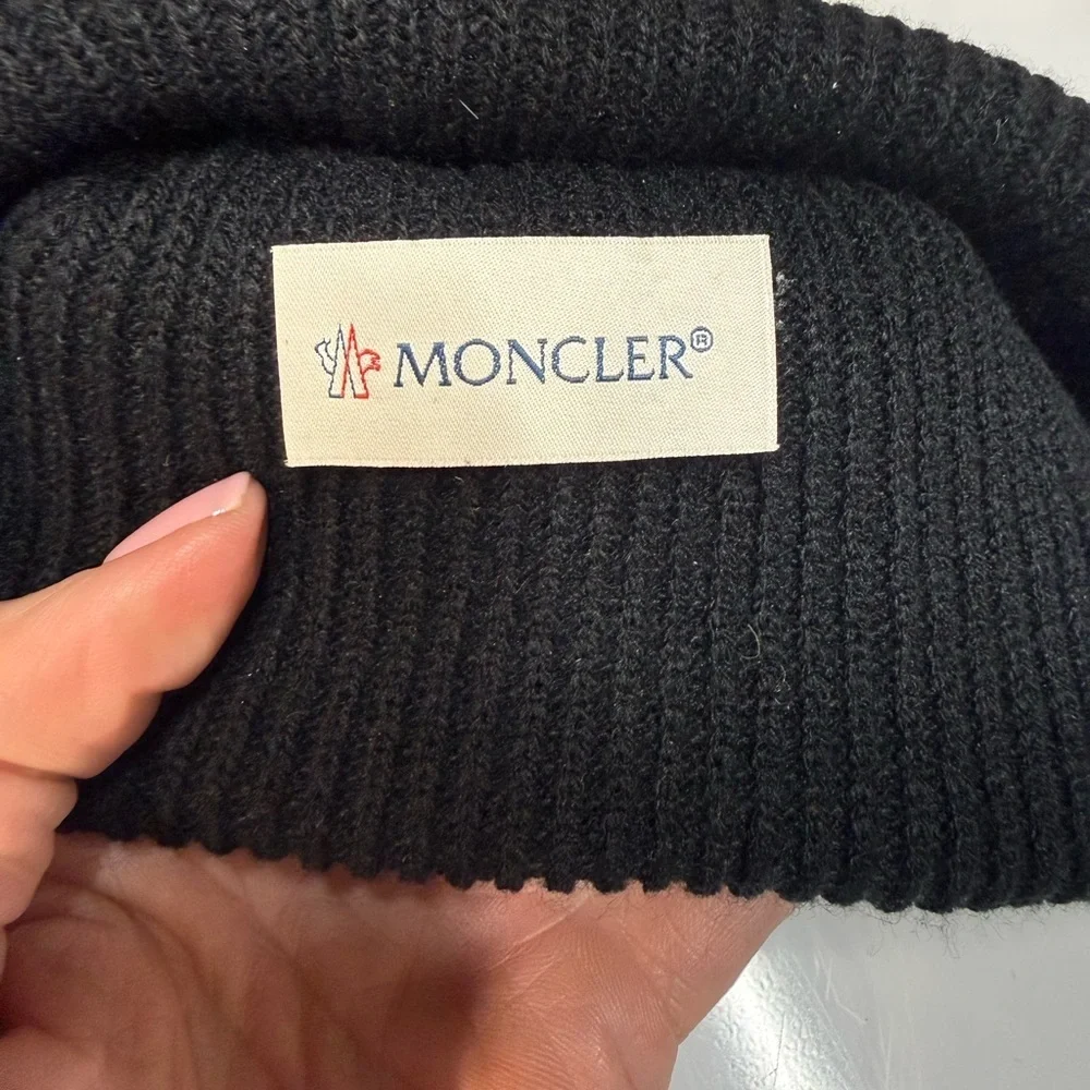 MONCLER Black Ribbed Knit Beanie Hat | Authentic | Unisex